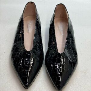 Patricia Green Glossy Black Crocodile Loafers